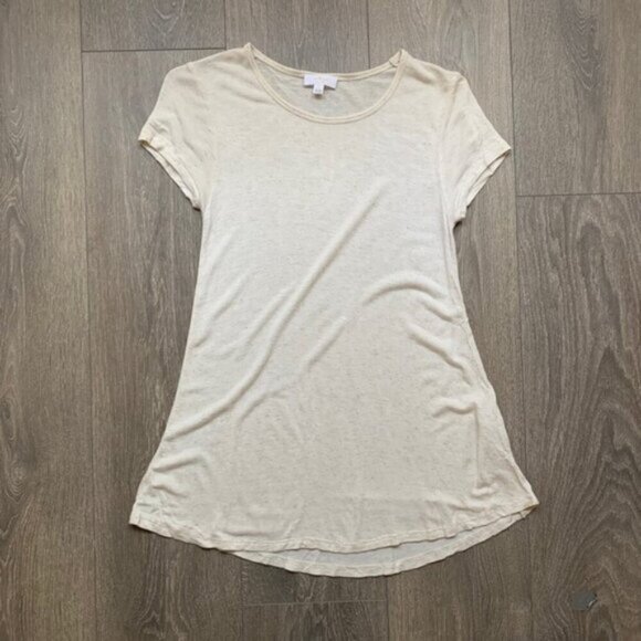 Aritzia Wilfred T-shirt Heathered Short Sleeve Linen blend Crew neck Cream XXS - Picture 8 of 12